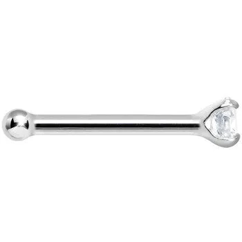 20 Gauge Solid 14KT White Gold 2mm Cubic Zirconia Nose Stud Ring