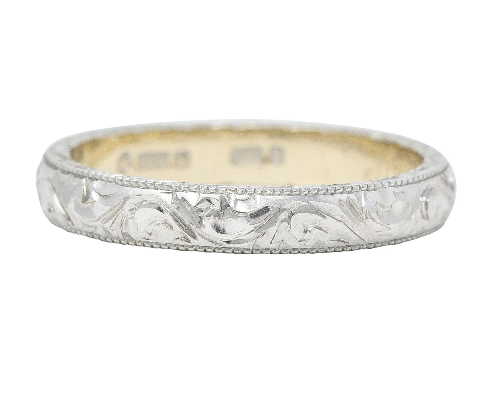 2004 14 Karat Two-Tone Gold Engraved Scrolling Wedding Band Ring