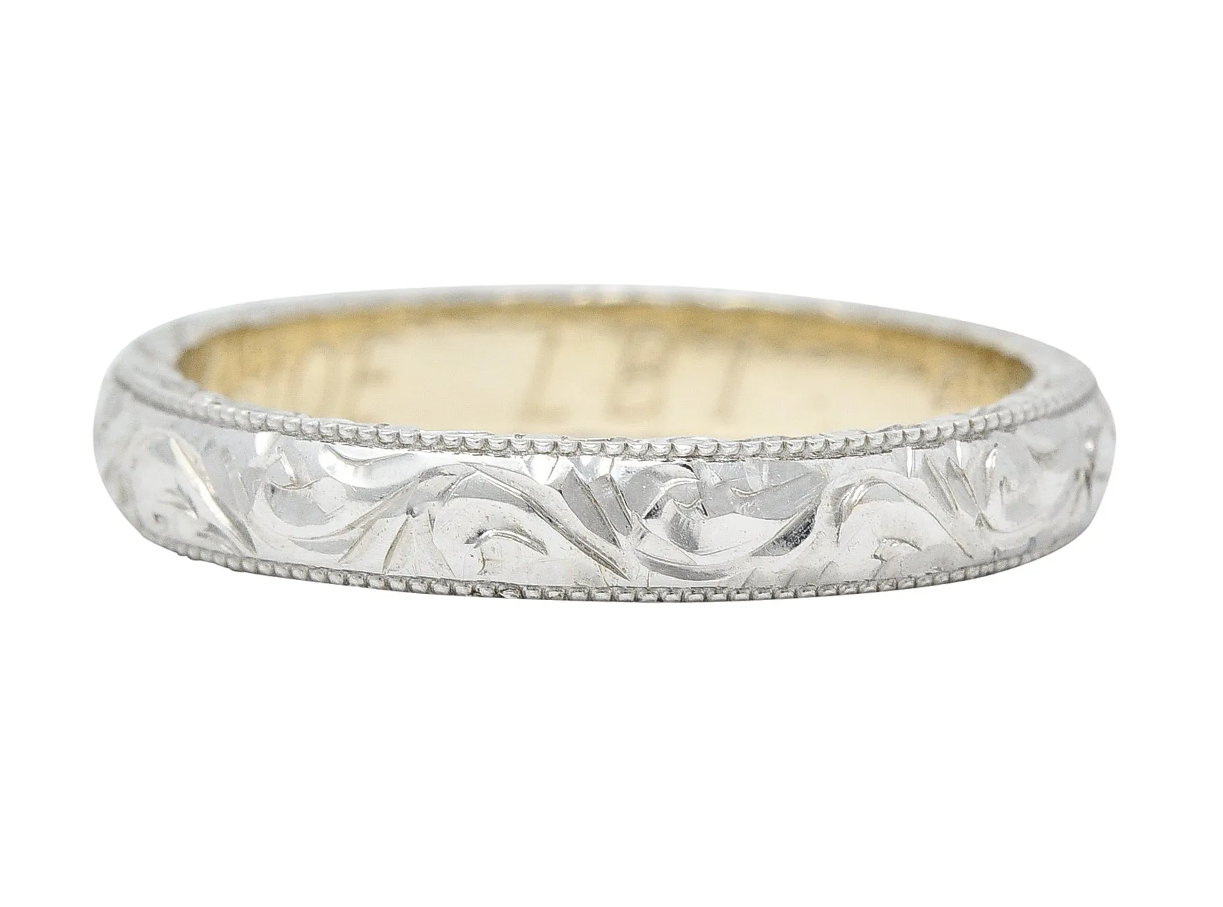 2004 14 Karat Two-Tone Gold Engraved Scrolling Wedding Band Ring