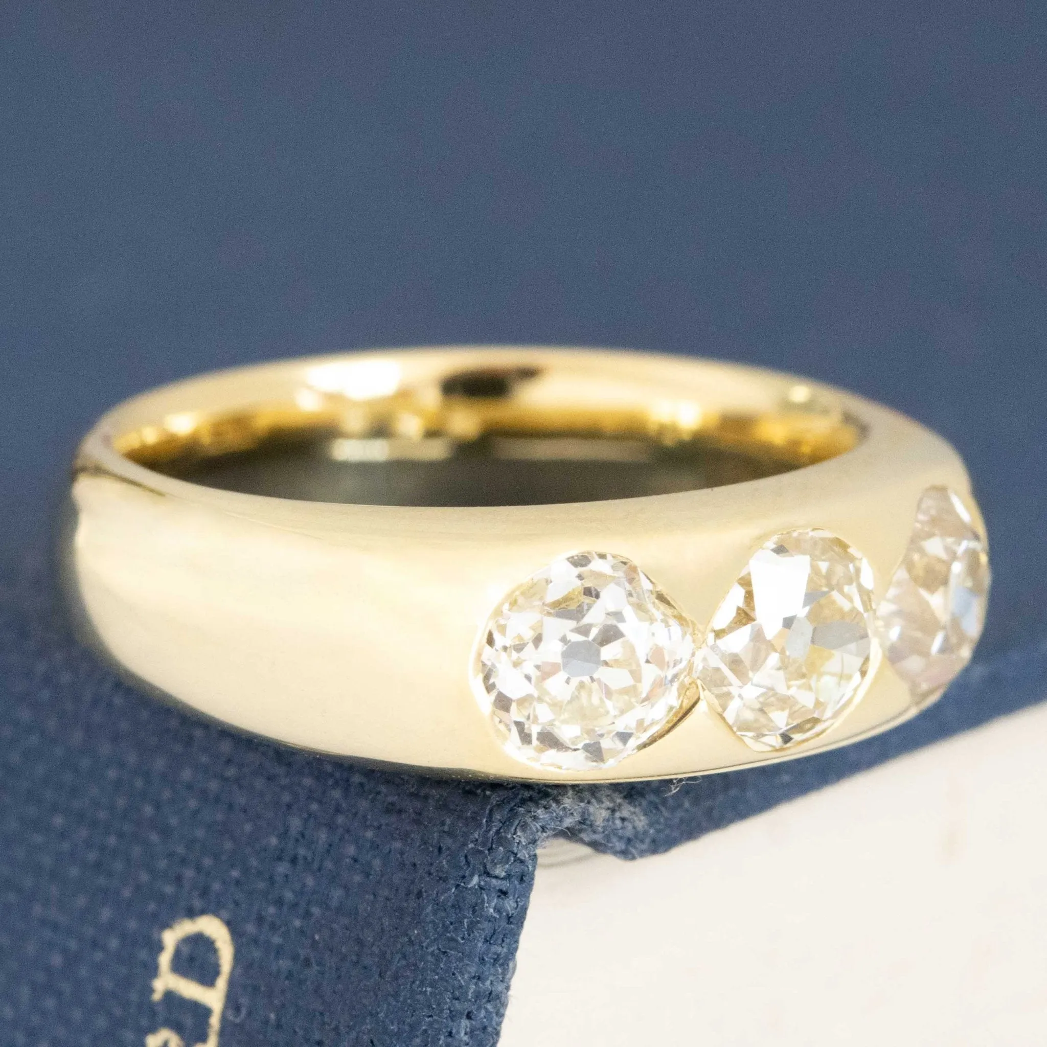 2.05ctw Old European Cut Diamond Flush Set Trilogy Ring