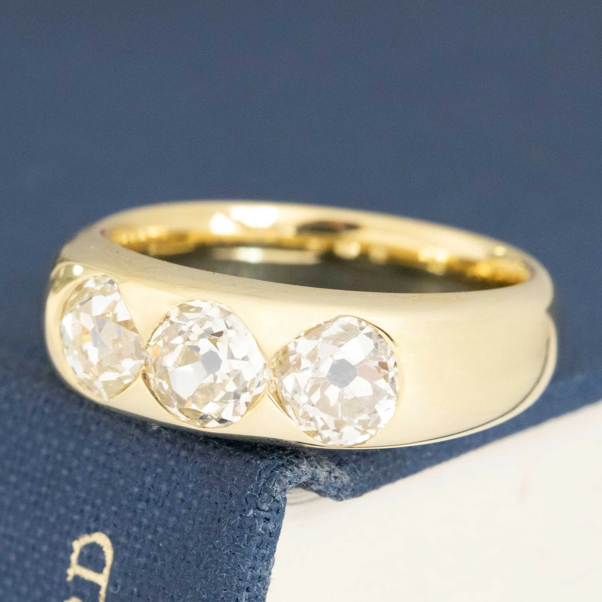2.05ctw Old European Cut Diamond Flush Set Trilogy Ring