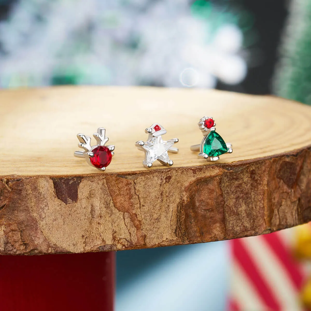 20G 3PCS L-Shaped Christmas Deer/Star/Tree Nose Studs Pack