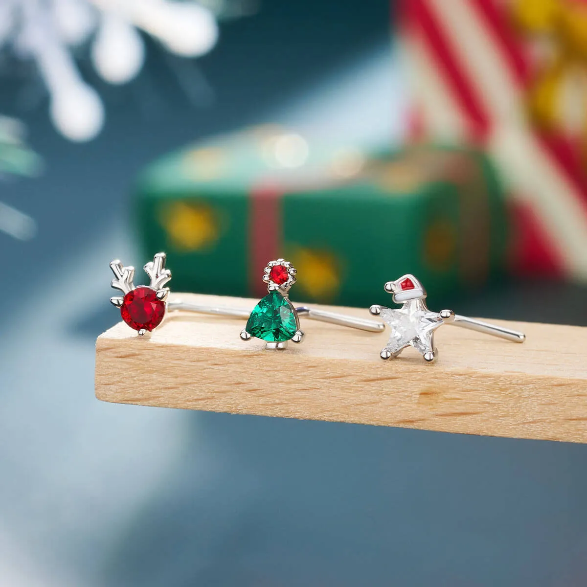 20G 3PCS L-Shaped Christmas Deer/Star/Tree Nose Studs Pack