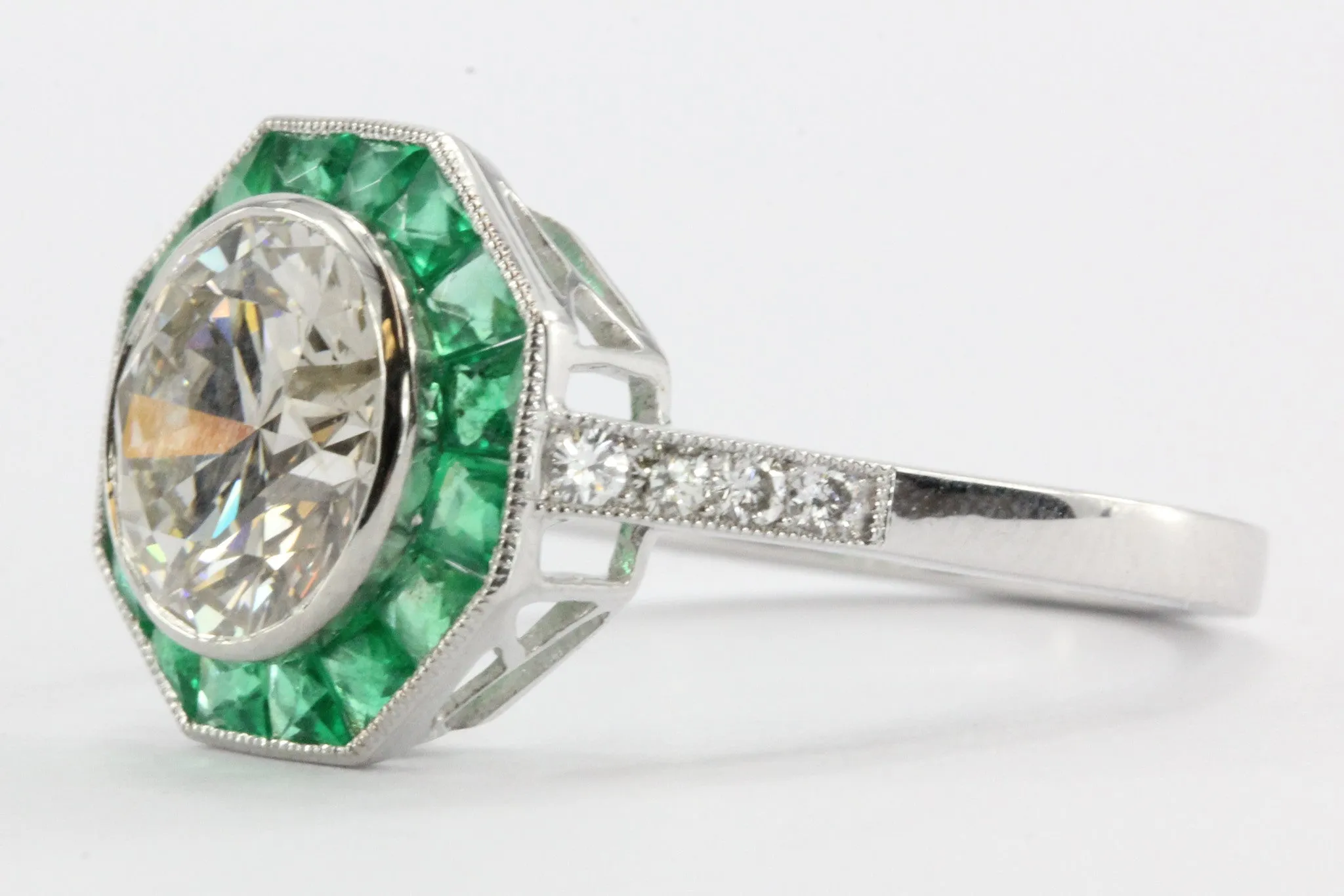 2.1 Carat Diamond Emerald Platinum Engagement Ring