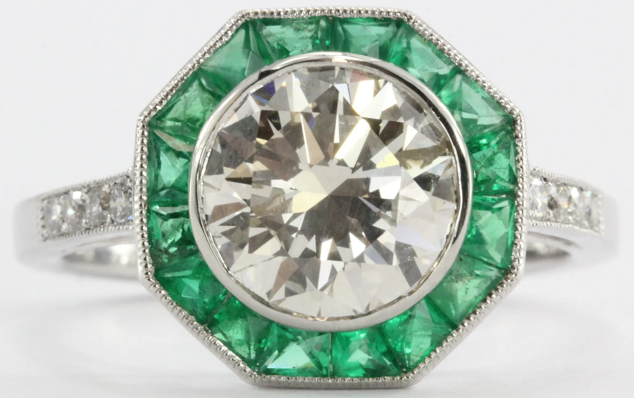 2.1 Carat Diamond Emerald Platinum Engagement Ring
