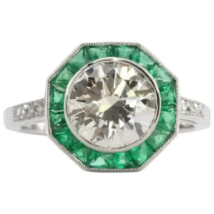 2.1 Carat Diamond Emerald Platinum Engagement Ring