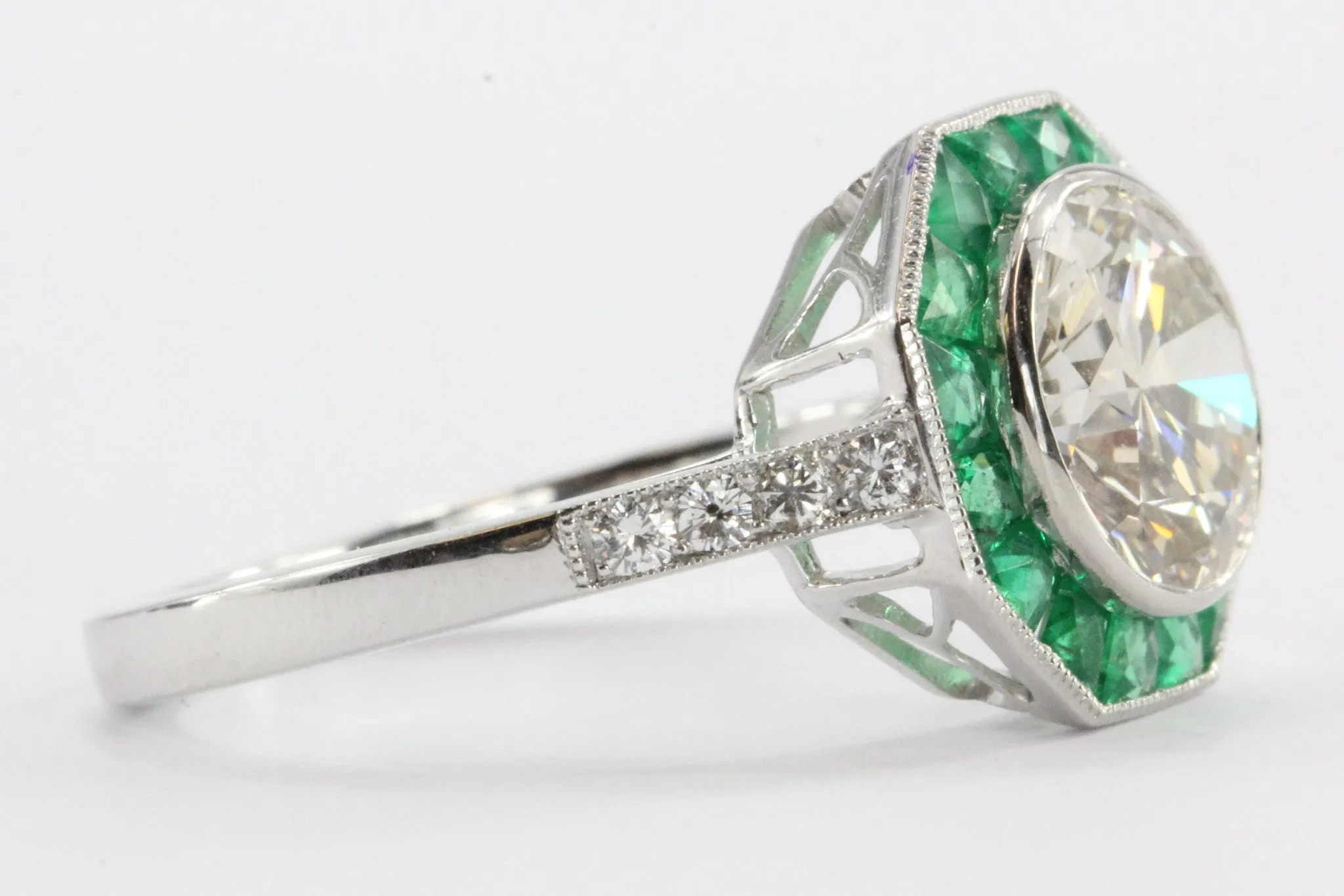 2.1 Carat Diamond Emerald Platinum Engagement Ring