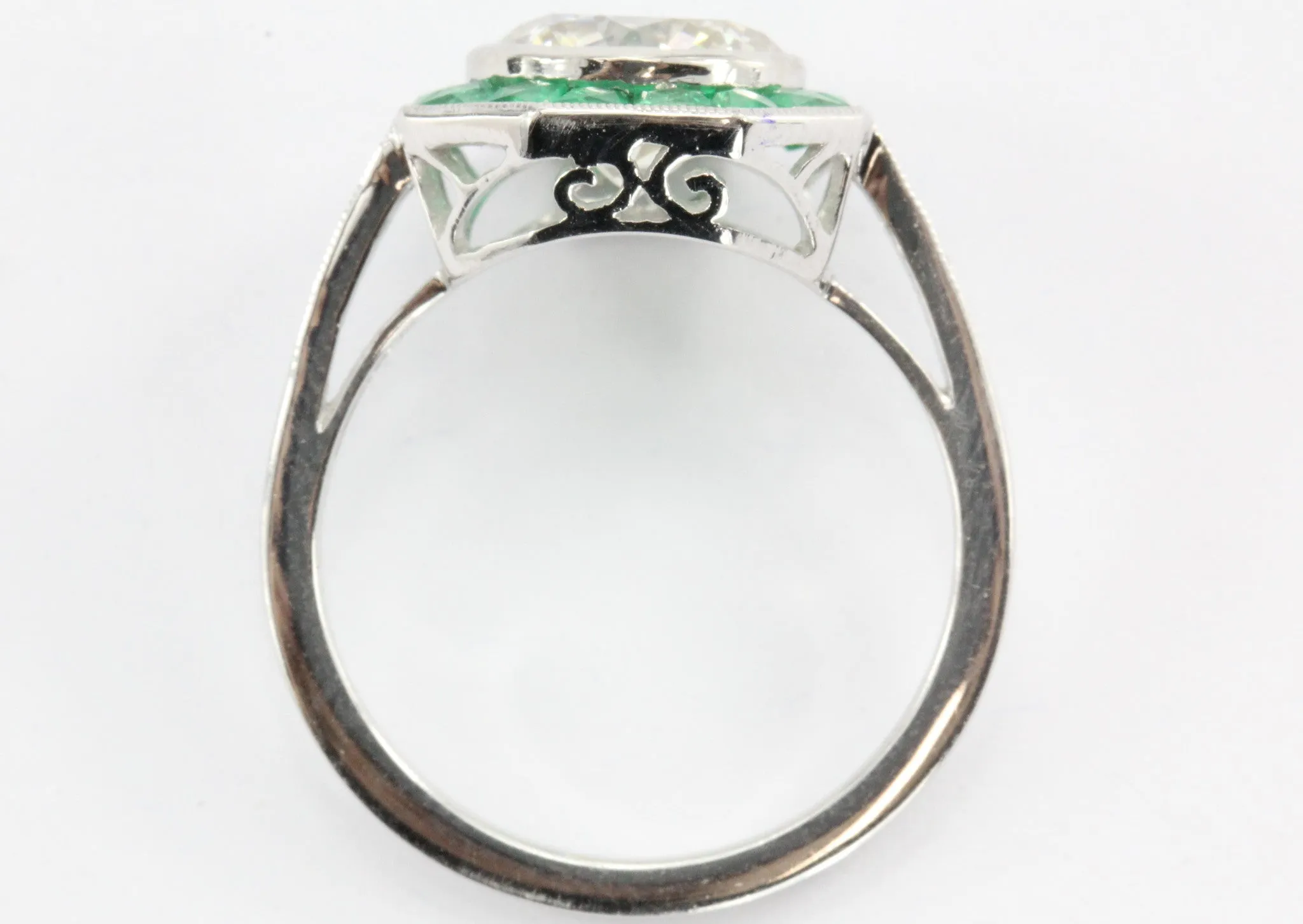 2.1 Carat Diamond Emerald Platinum Engagement Ring