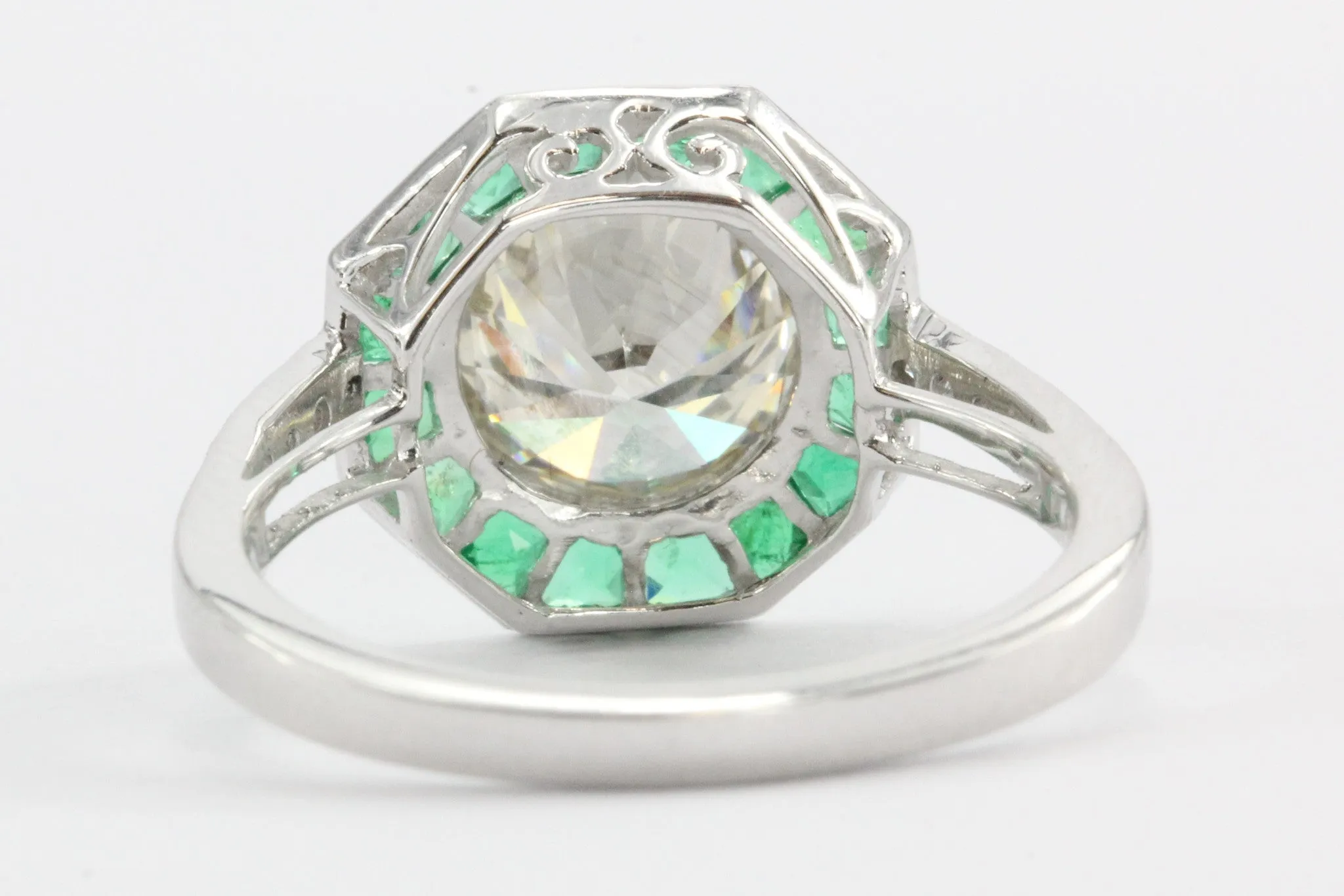 2.1 Carat Diamond Emerald Platinum Engagement Ring