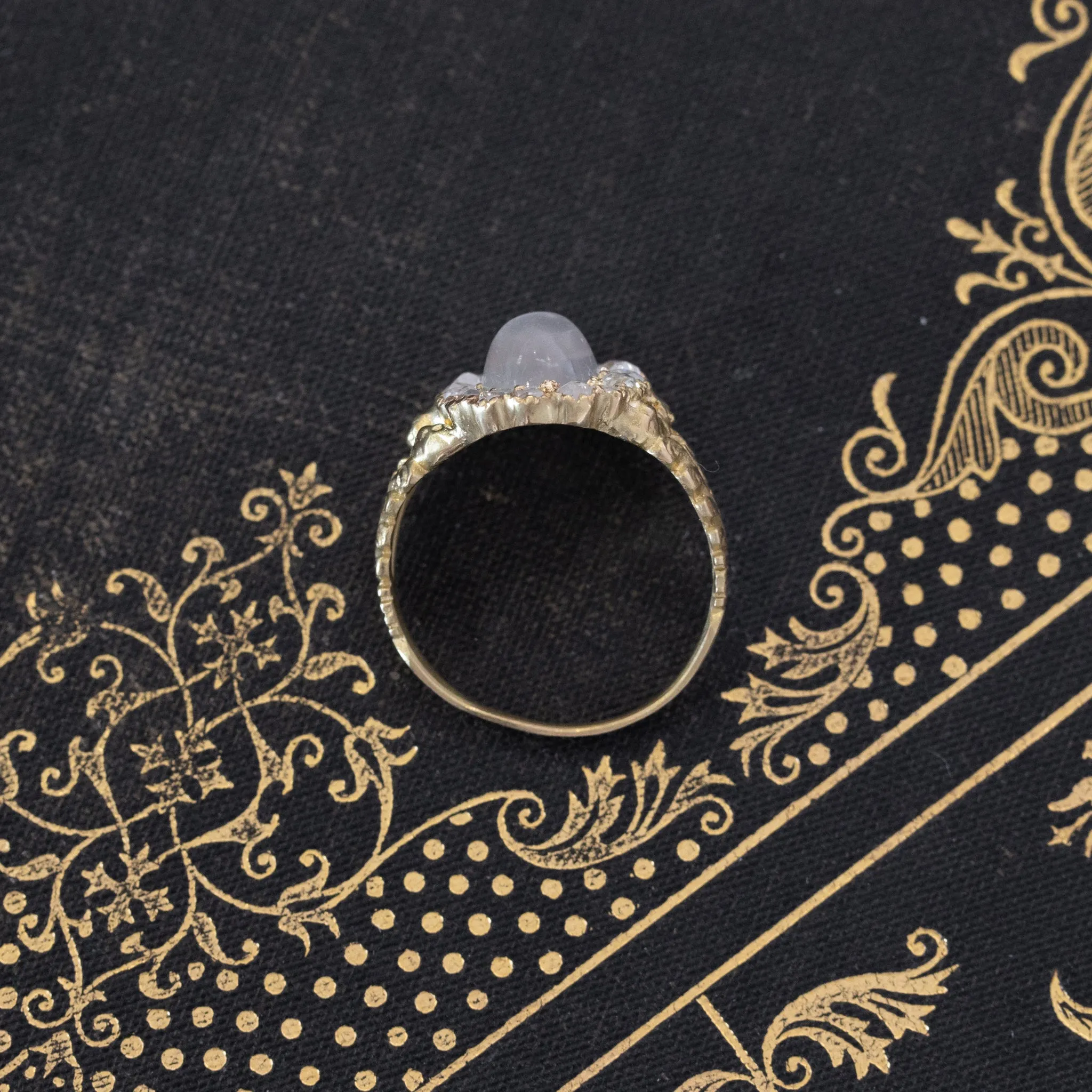 2.12ctw Moonstone & Diamond Rose Cut Halo Ring