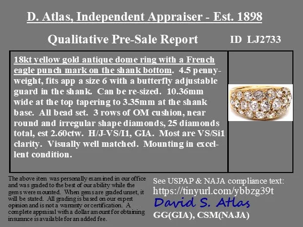 2.60ctw Old Mine Cut Diamond Cluster Dome Ring, French