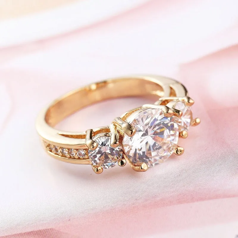 3 Stones Sapphire Ring 18K Gold For Women Party jewelry