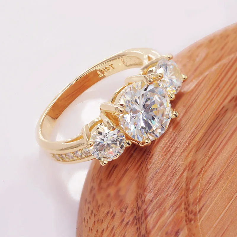 3 Stones Sapphire Ring 18K Gold For Women Party jewelry