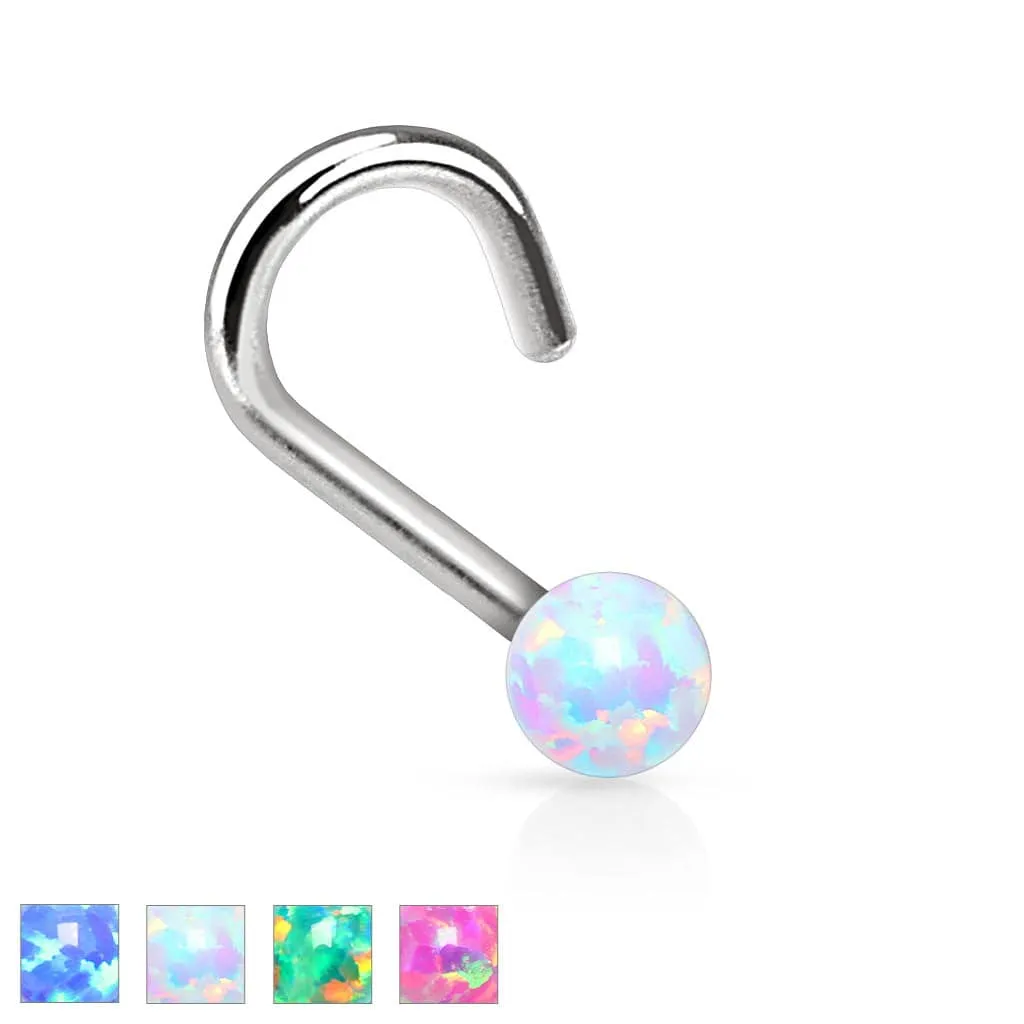 316L Surgical Steel Corkscrew Opal Ball Nose Screw Stud