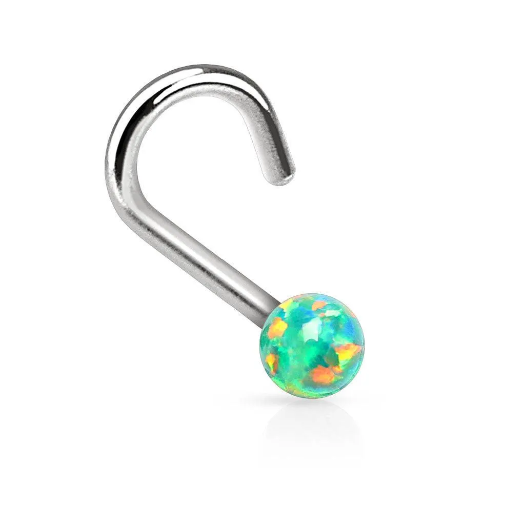 316L Surgical Steel Corkscrew Opal Ball Nose Screw Stud