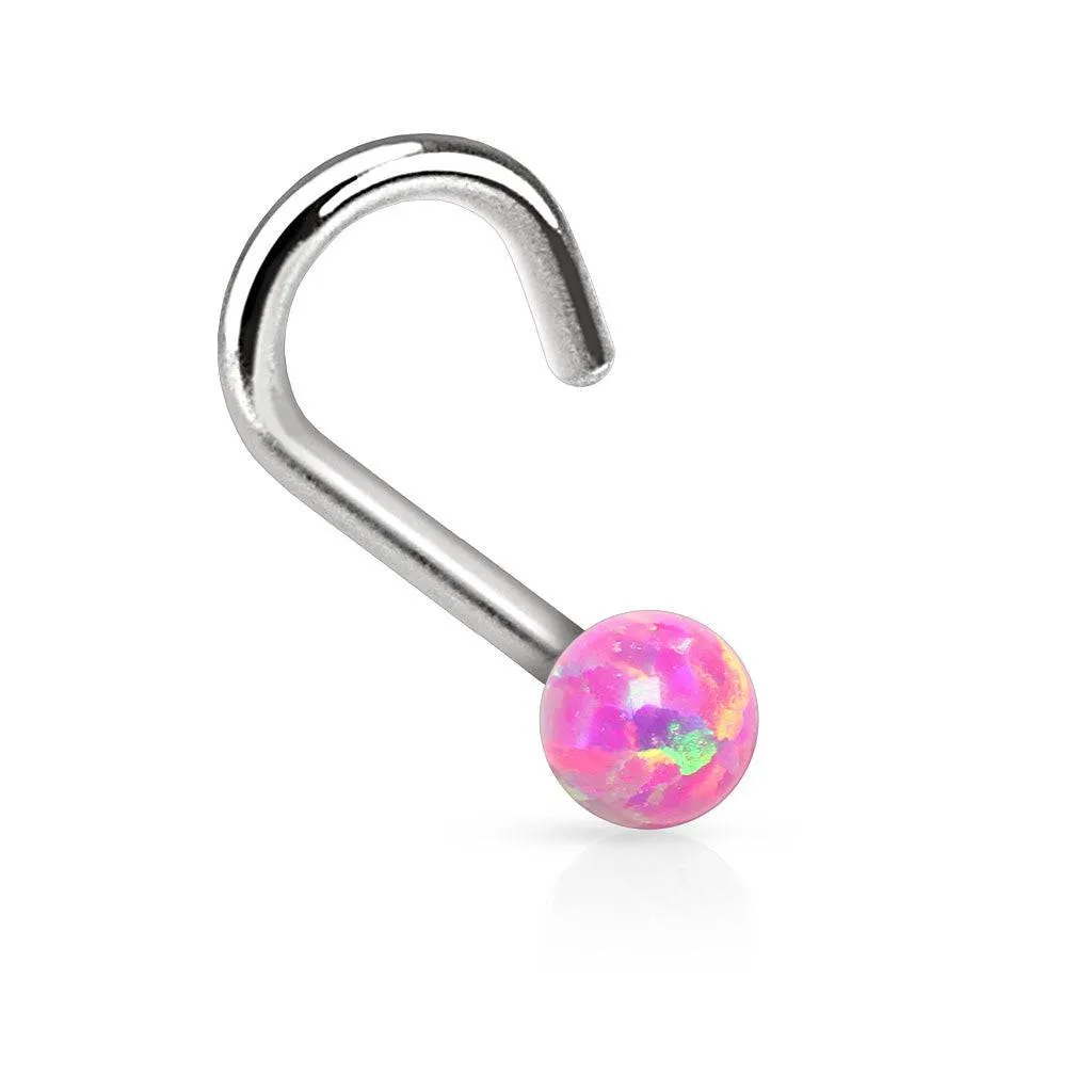 316L Surgical Steel Corkscrew Opal Ball Nose Screw Stud