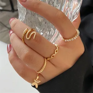 5Pcs/10Pcs Imitation Pearl Leaf Flower Rings Set