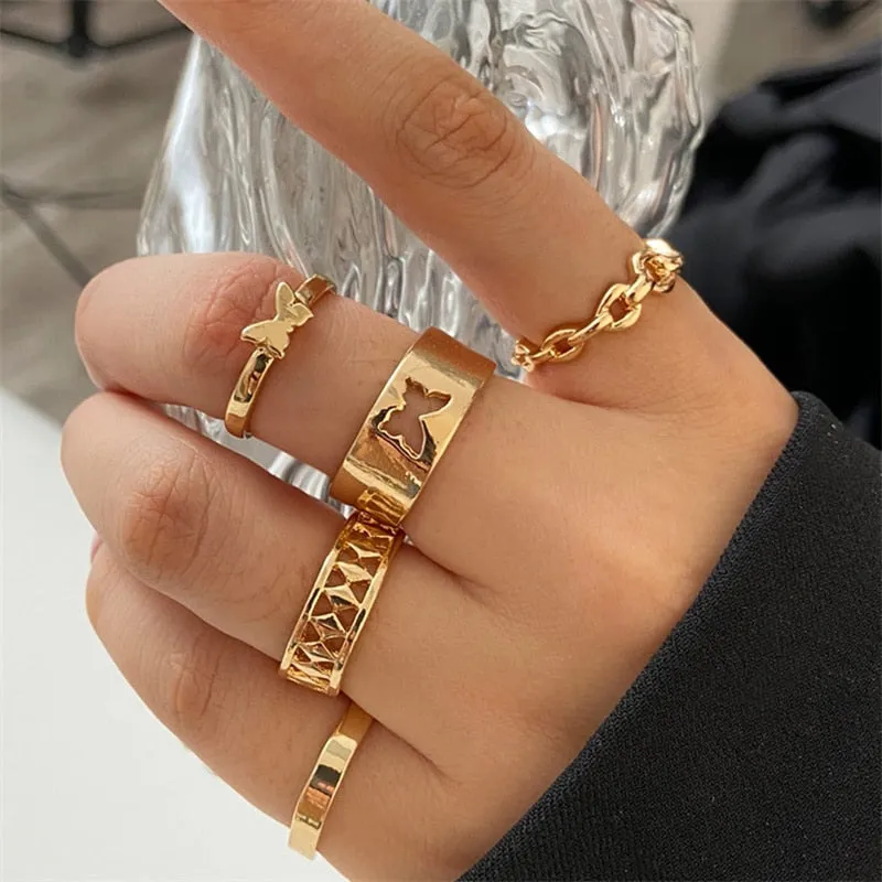5Pcs/10Pcs Imitation Pearl Leaf Flower Rings Set