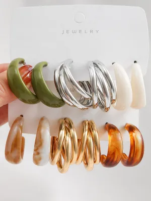 6pairs Minimalist Cuff Hoop Earrings - Multicolor