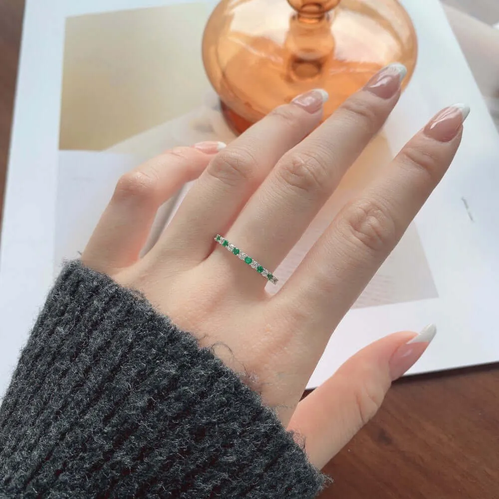 925 Silver Full Ring Emerald  White CZ Diamond