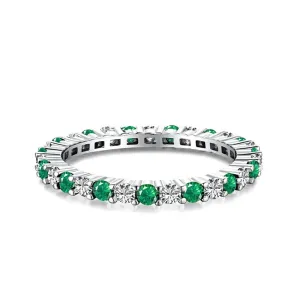 925 Silver Full Ring Emerald  White CZ Diamond