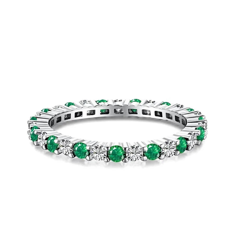 925 Silver Full Ring Emerald  White CZ Diamond