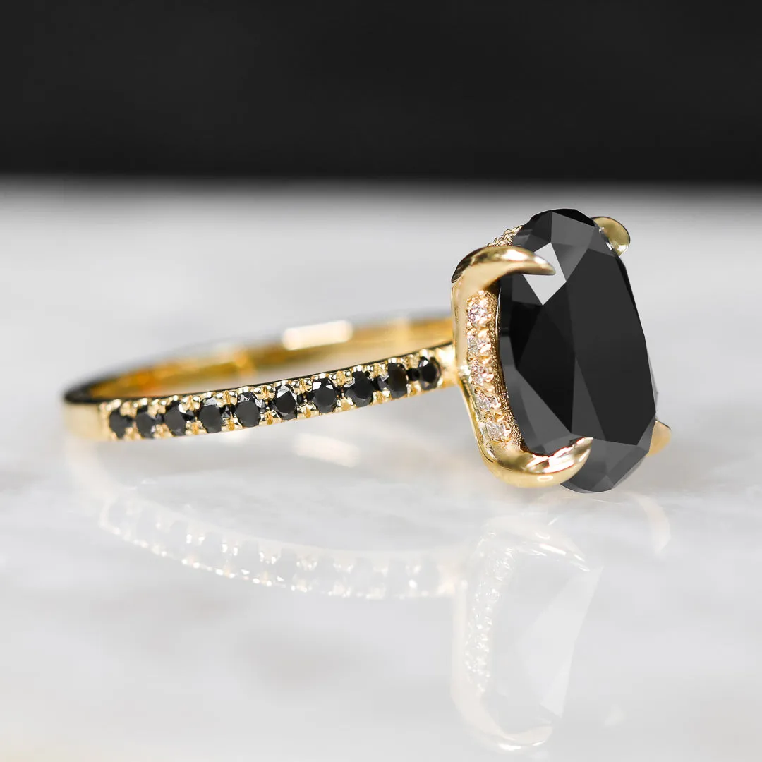 Alma Oscura  Black & White Natural Black Diamond Oval Cut Engagement Ring