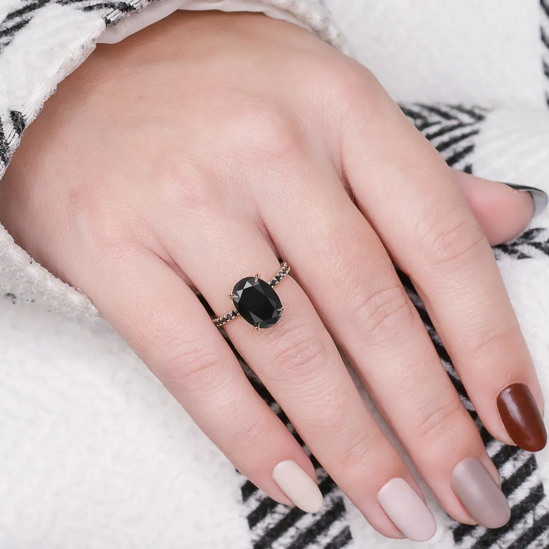 Alma Oscura  Black & White Natural Black Diamond Oval Cut Engagement Ring