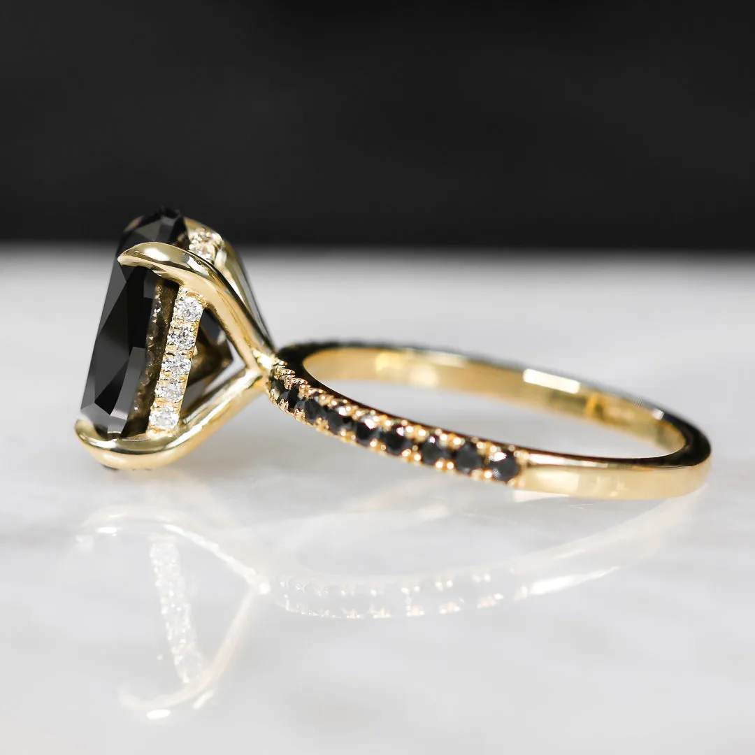 Alma Oscura  Black & White Natural Black Diamond Oval Cut Engagement Ring
