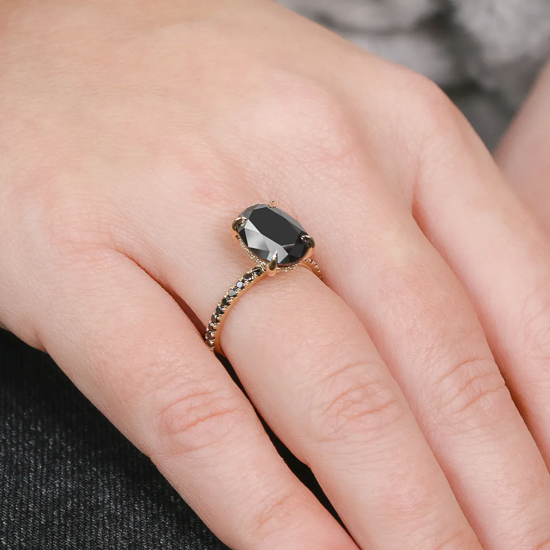 Alma Oscura  Black & White Natural Black Diamond Oval Cut Engagement Ring