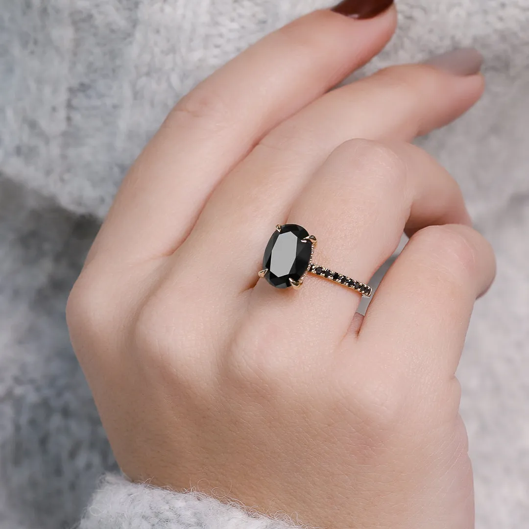 Alma Oscura  Black & White Natural Black Diamond Oval Cut Engagement Ring