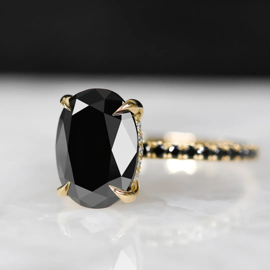 Alma Oscura  Black & White Natural Black Diamond Oval Cut Engagement Ring