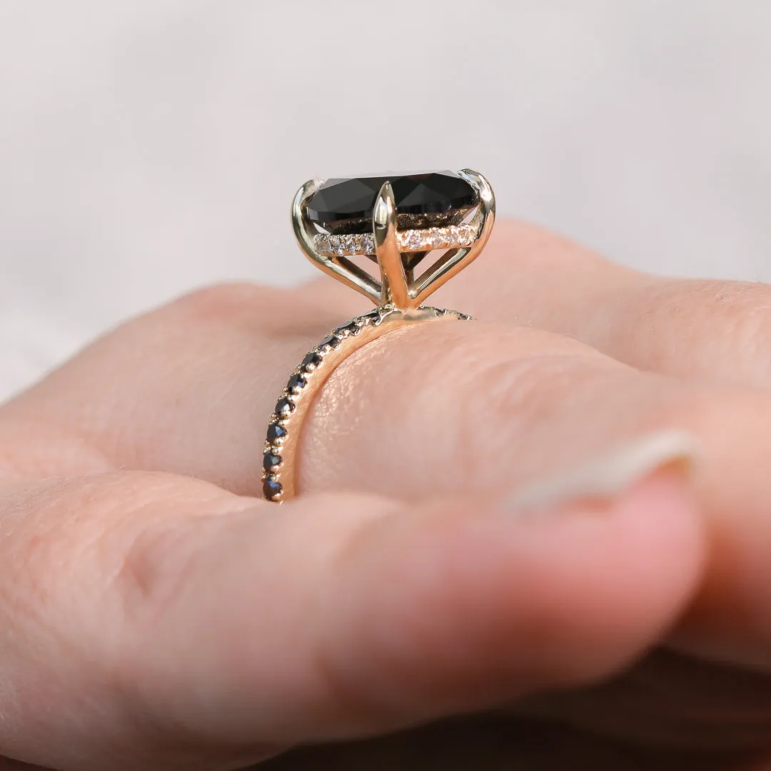 Alma Oscura  Black & White Natural Black Diamond Oval Cut Engagement Ring