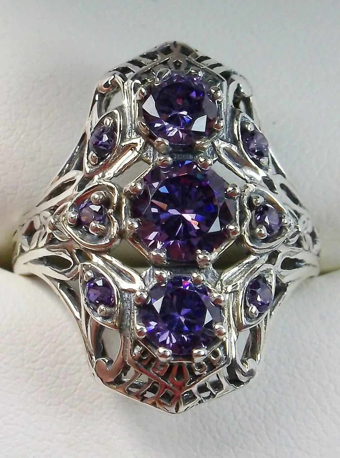 Amethyst 9-Gem Ring, Vintage Art Deco style Jewelry, D69