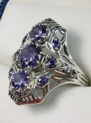 Amethyst 9-Gem Ring, Vintage Art Deco style Jewelry, D69