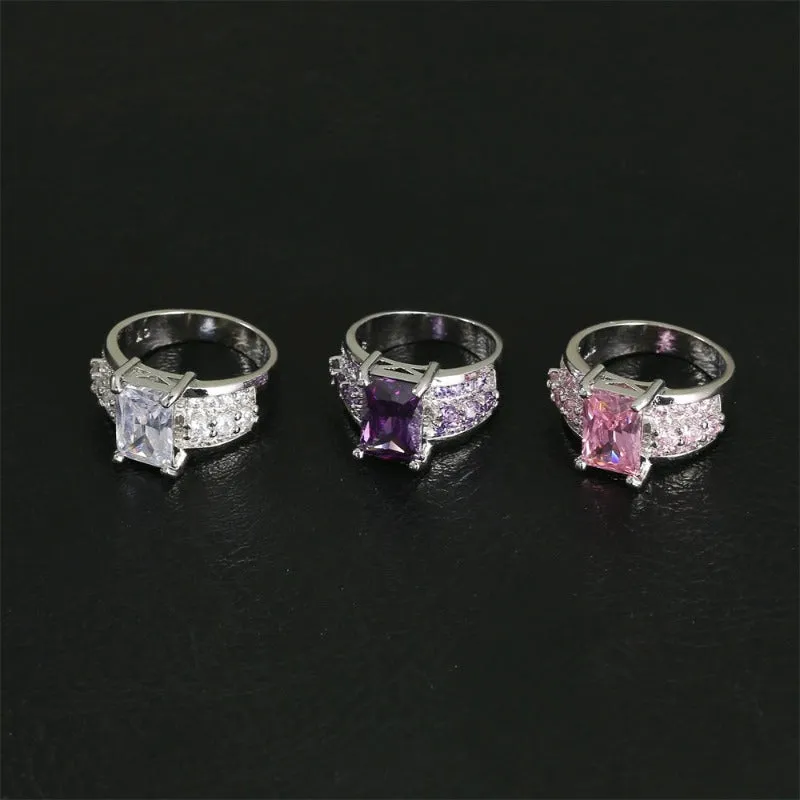 Amethyst Gemstone Engagement Ring Women Wedding Jewelry