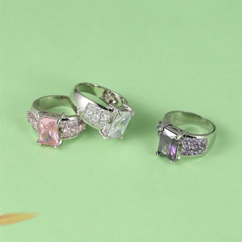 Amethyst Gemstone Engagement Ring Women Wedding Jewelry