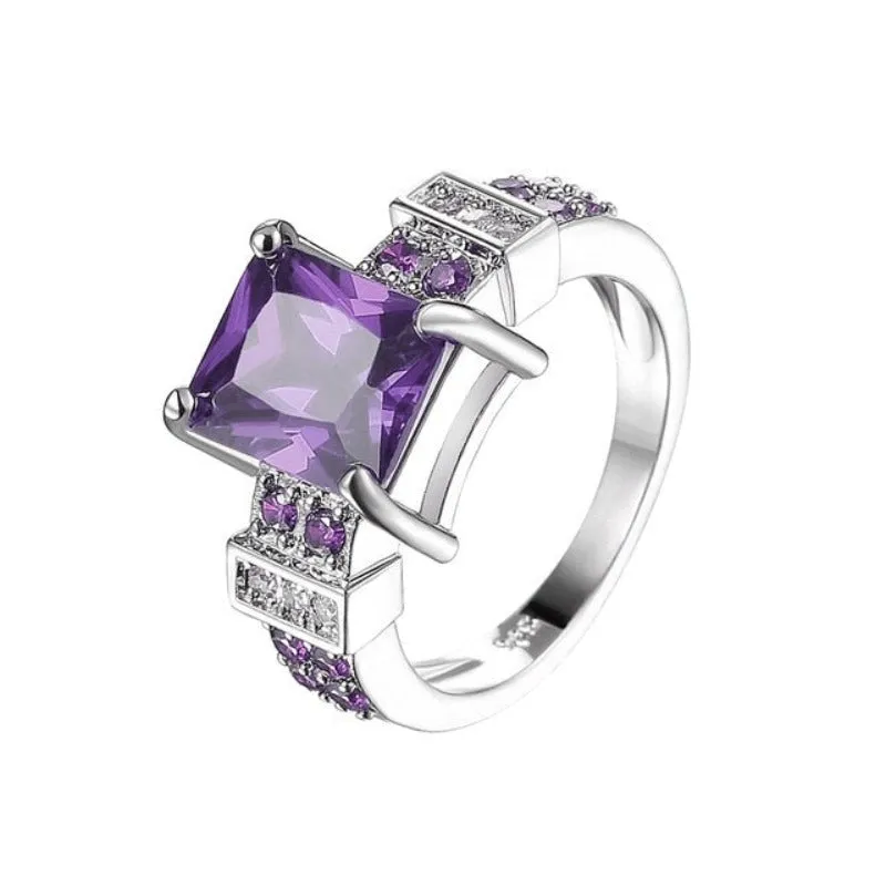 Amethyst Gemstone Engagement Ring Women Wedding Jewelry