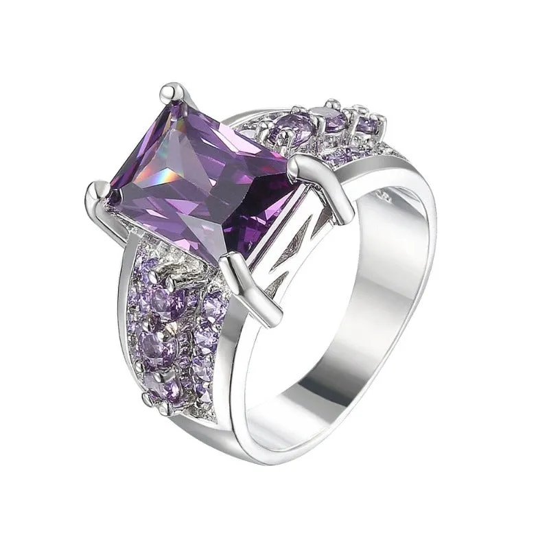 Amethyst Gemstone Engagement Ring Women Wedding Jewelry