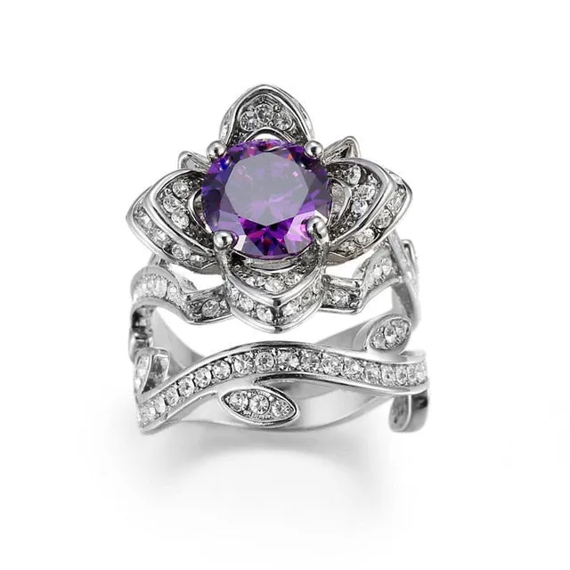 Amethyst Gemstone Engagement Ring Women Wedding Jewelry