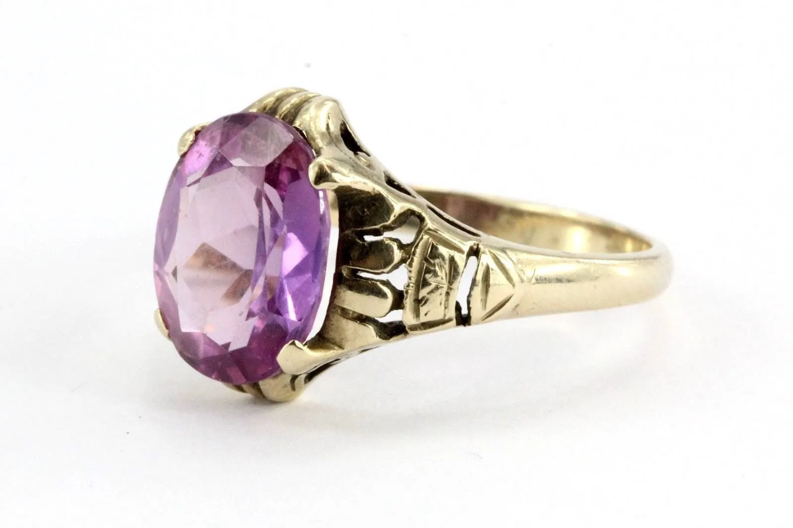 Antique 10K Gold Art Deco Pink Sapphire Ring by Edward R. Roehm of Detroit