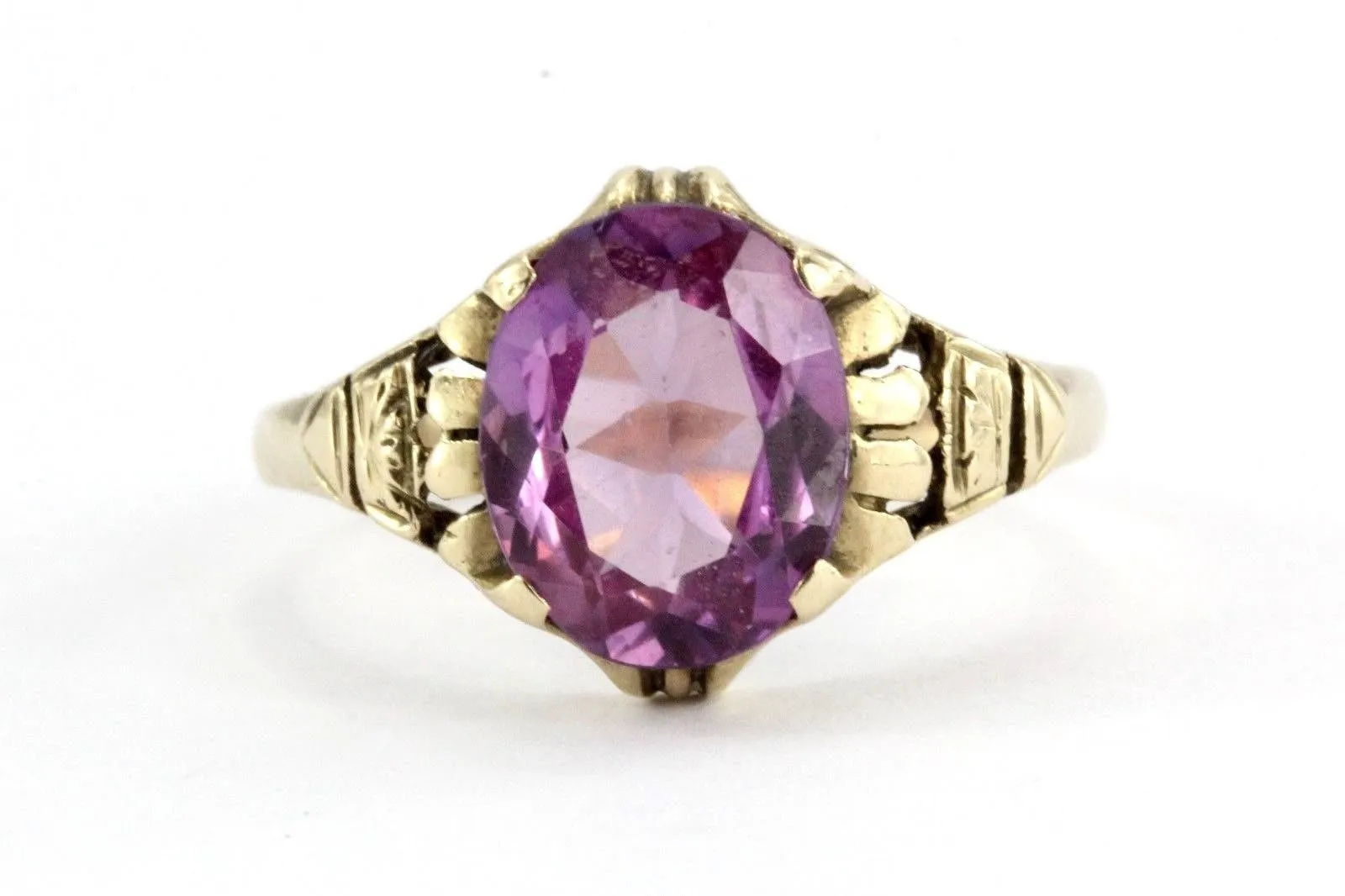 Antique 10K Gold Art Deco Pink Sapphire Ring by Edward R. Roehm of Detroit