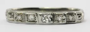 Antique 18K White Gold & Diamond Art Deco Wedding Band Ring