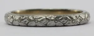 Antique 18K White Gold JR Woods Art Deco Floral Band Ring