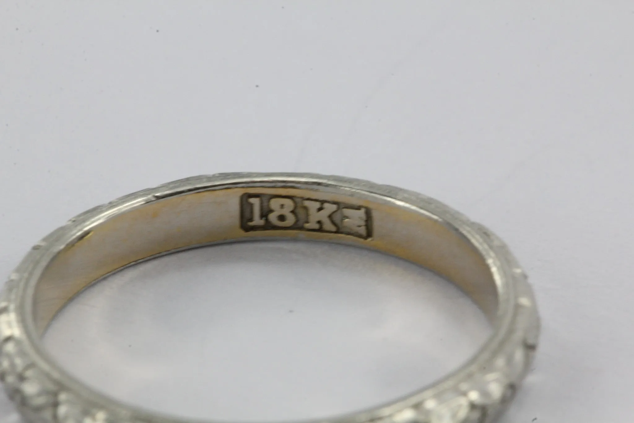 Antique 18K White Gold JR Woods Art Deco Floral Band Ring