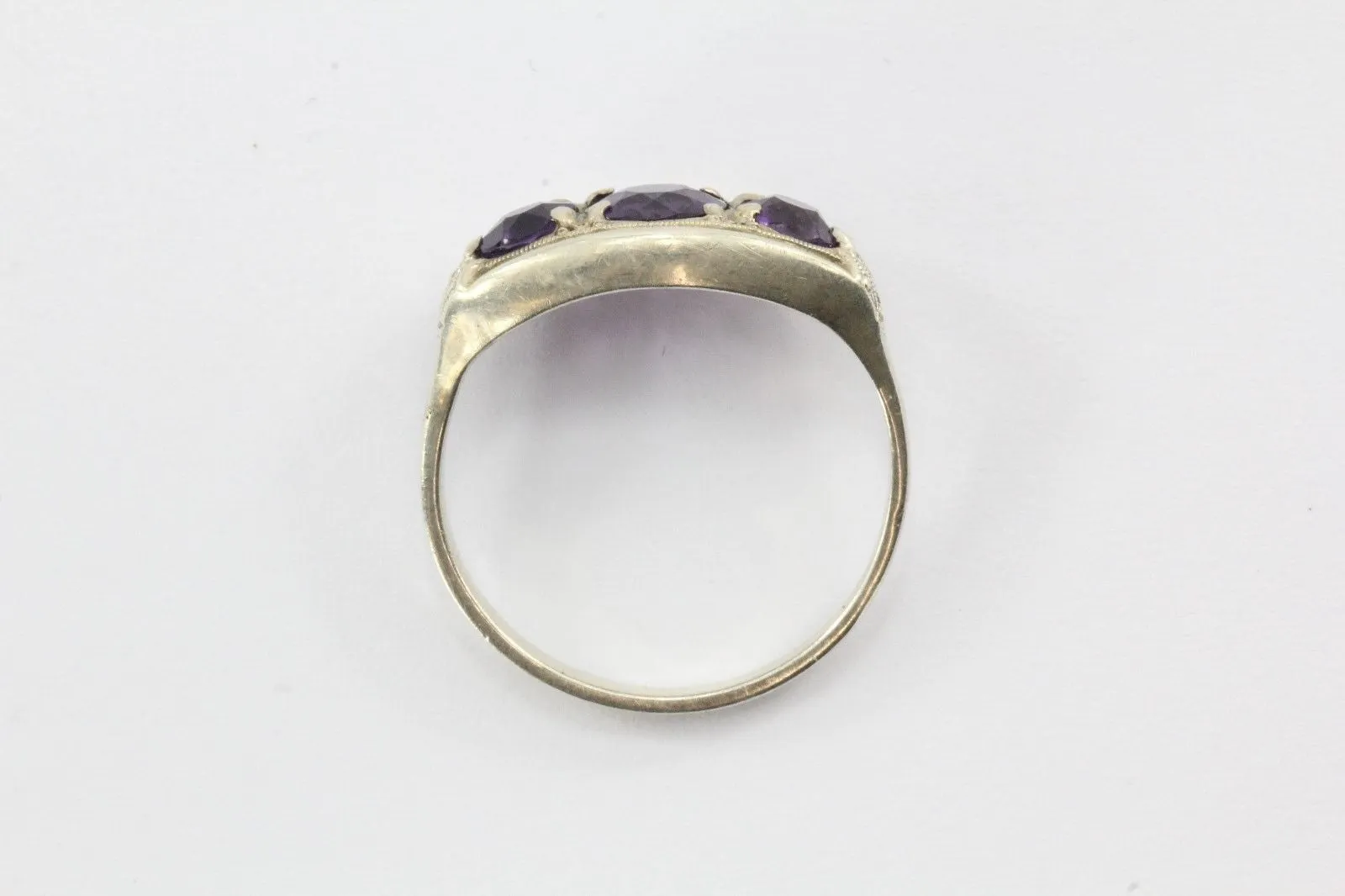 Antique 835 Silver 3 Stone Amethyst Art Deco Ring Germany