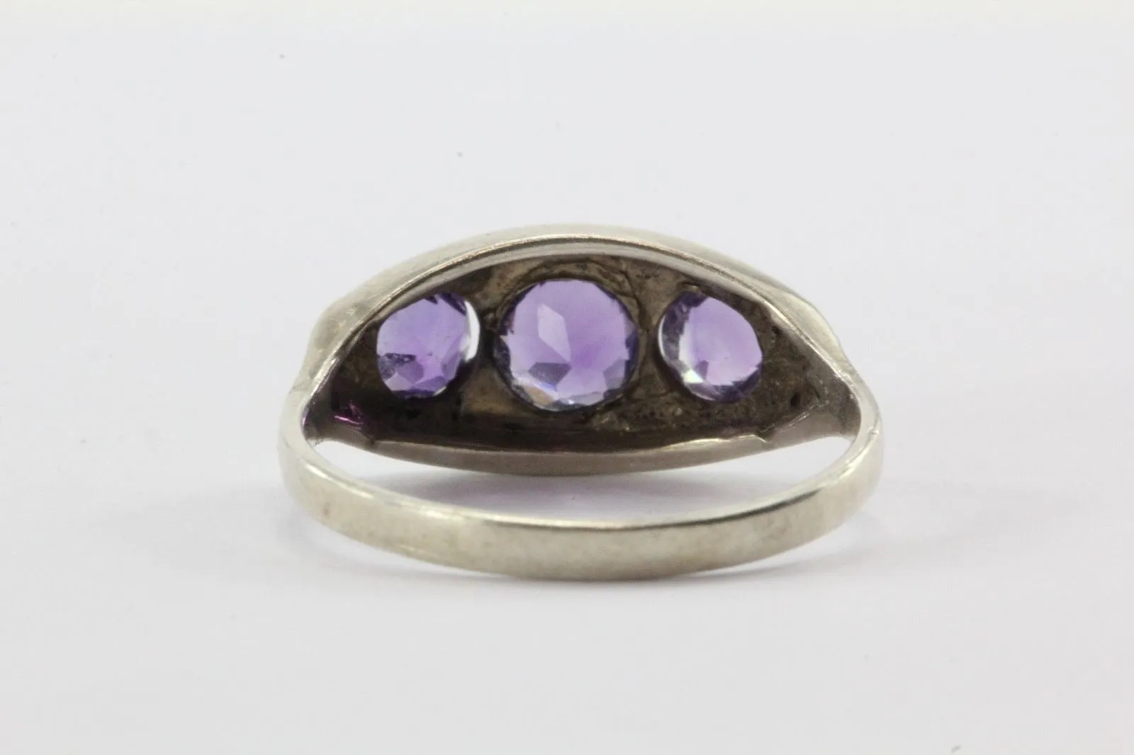 Antique 835 Silver 3 Stone Amethyst Art Deco Ring Germany