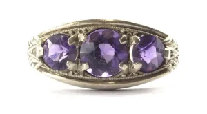 Antique 835 Silver 3 Stone Amethyst Art Deco Ring Germany