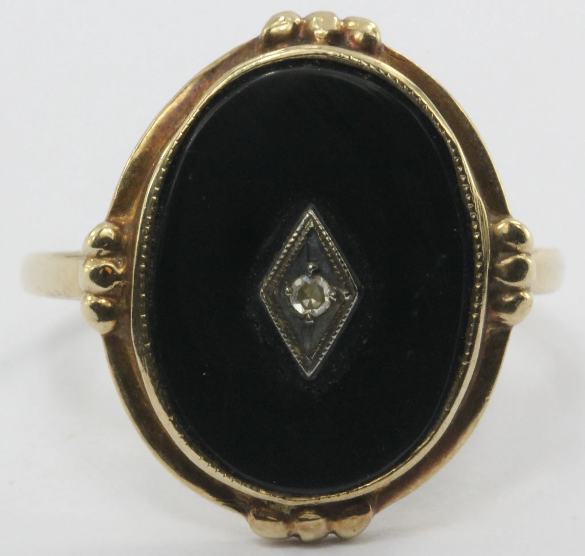 Antique Art Deco 10K Gold Onyx & Single Cut Diamond Ring by Star Ring Co