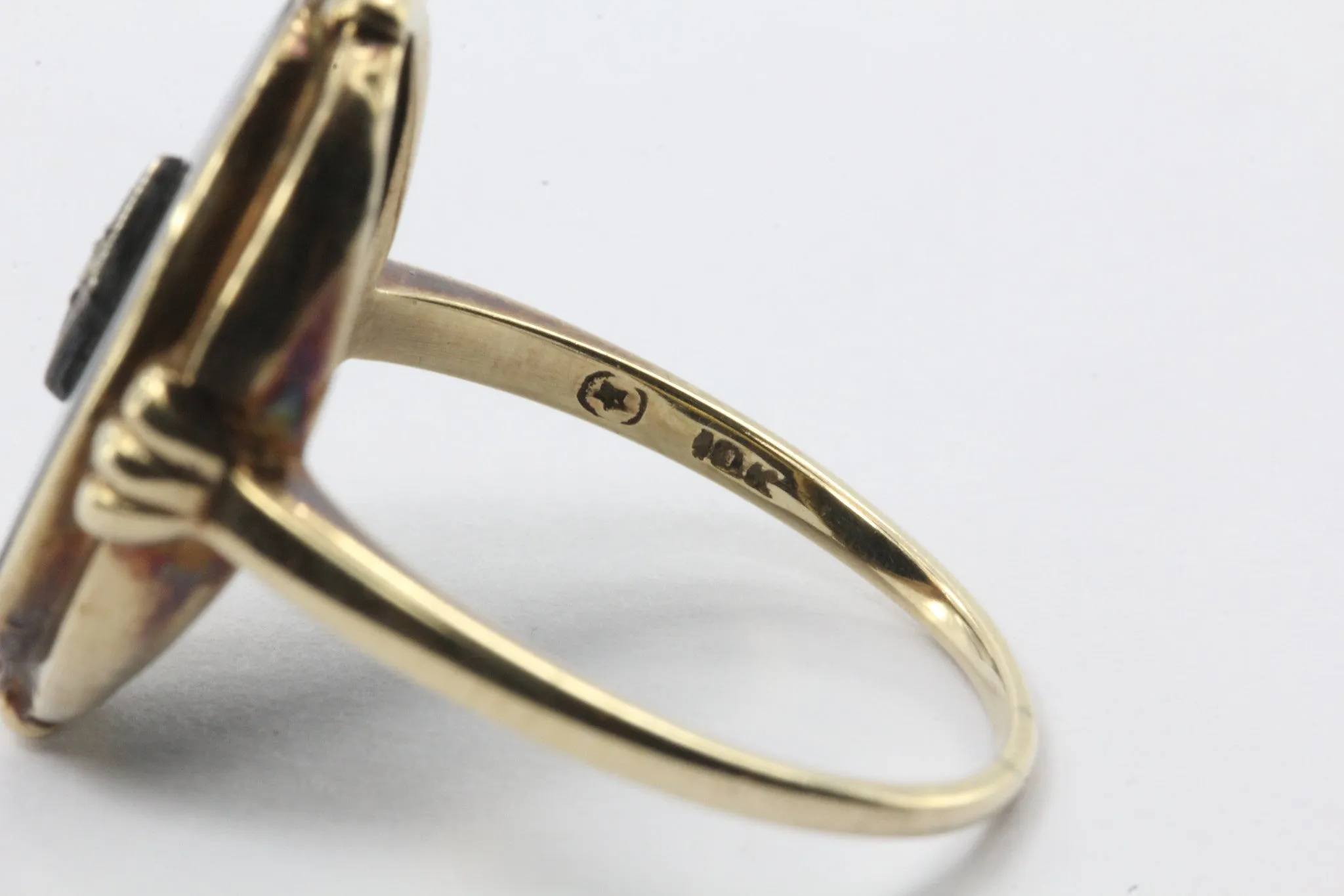 Antique Art Deco 10K Gold Onyx & Single Cut Diamond Ring by Star Ring Co